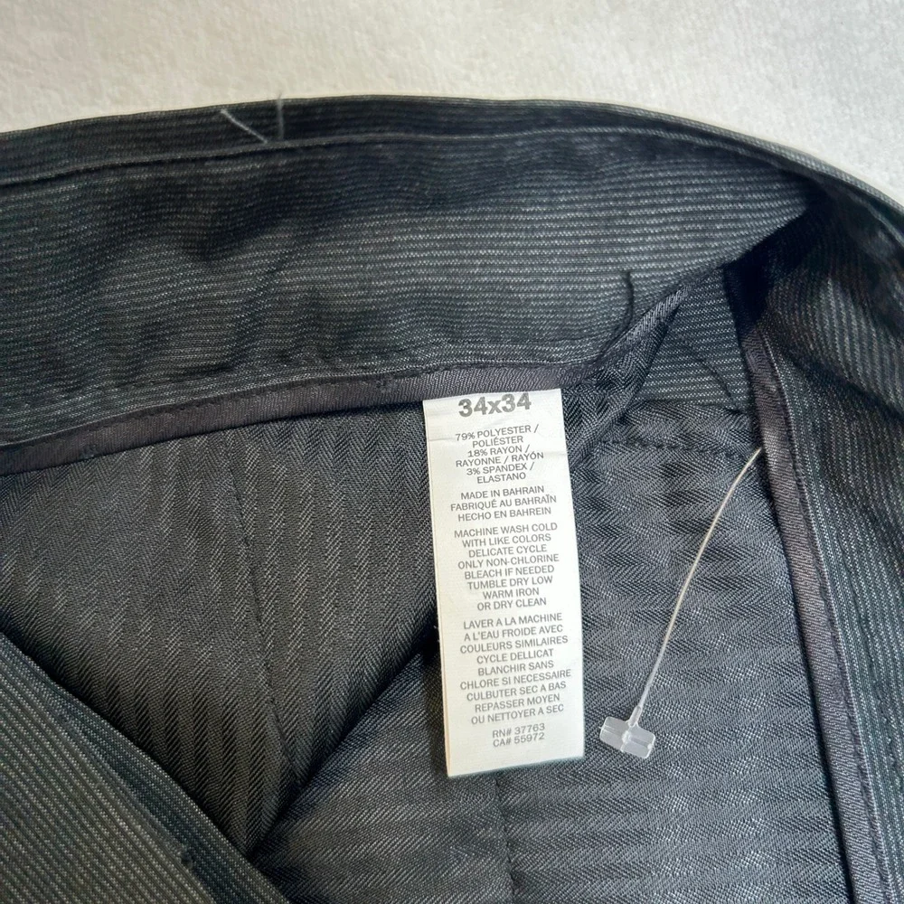 Perry Ellis Dress Pants Mens 34x34 Gray Flat Front Trousers Career‎ Work